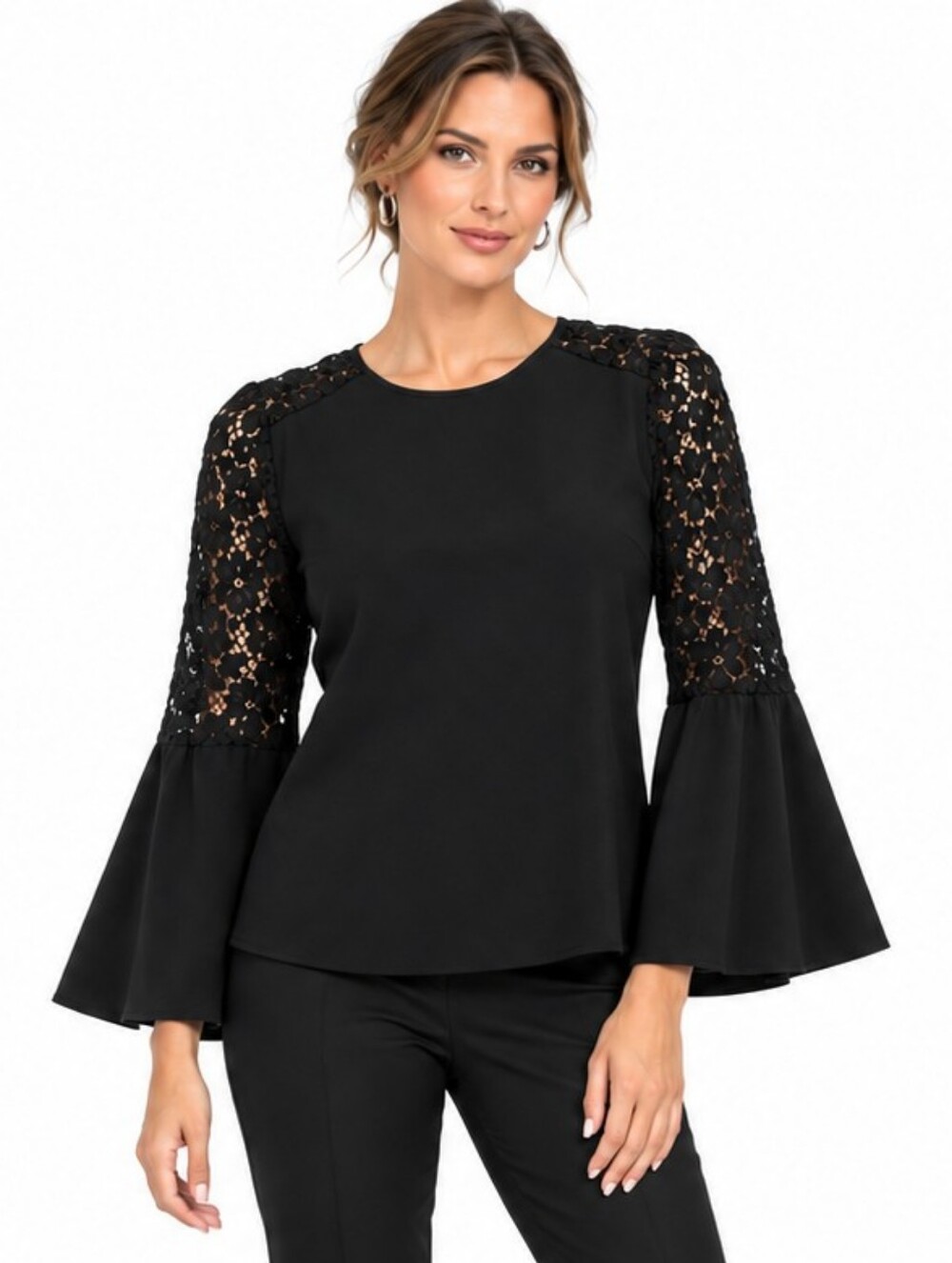 Violet & Claire Black Lace Bell-Sleeve Top Medium
